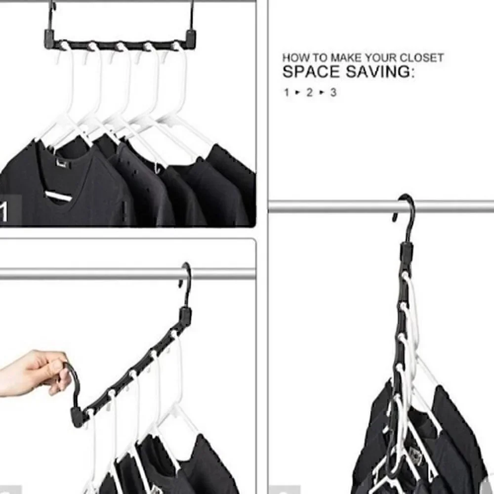 5 Black Wonder Hanger Max. Closet space saver organizer